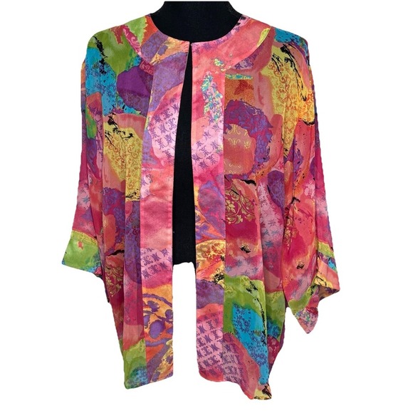 Laura Ashley Size‎ S 100% Silk Semi Transparent Pastel Color Jacket Floral Print - Picture 1 of 6